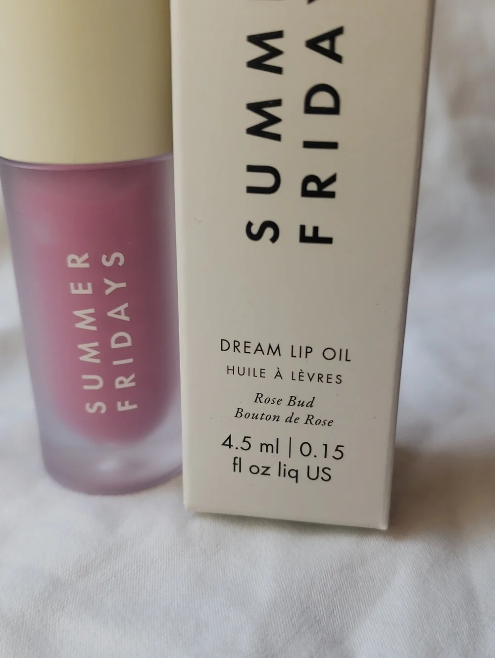 Summer Fridays Dream Lip Oil in Rose Bud sheer cool pink